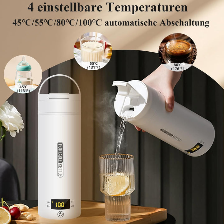 Reise Wasserkocher Klein Elektrische, 500ML/300W Tragbarer Wasserkocher Mini Wassertasse Edelstahl 3