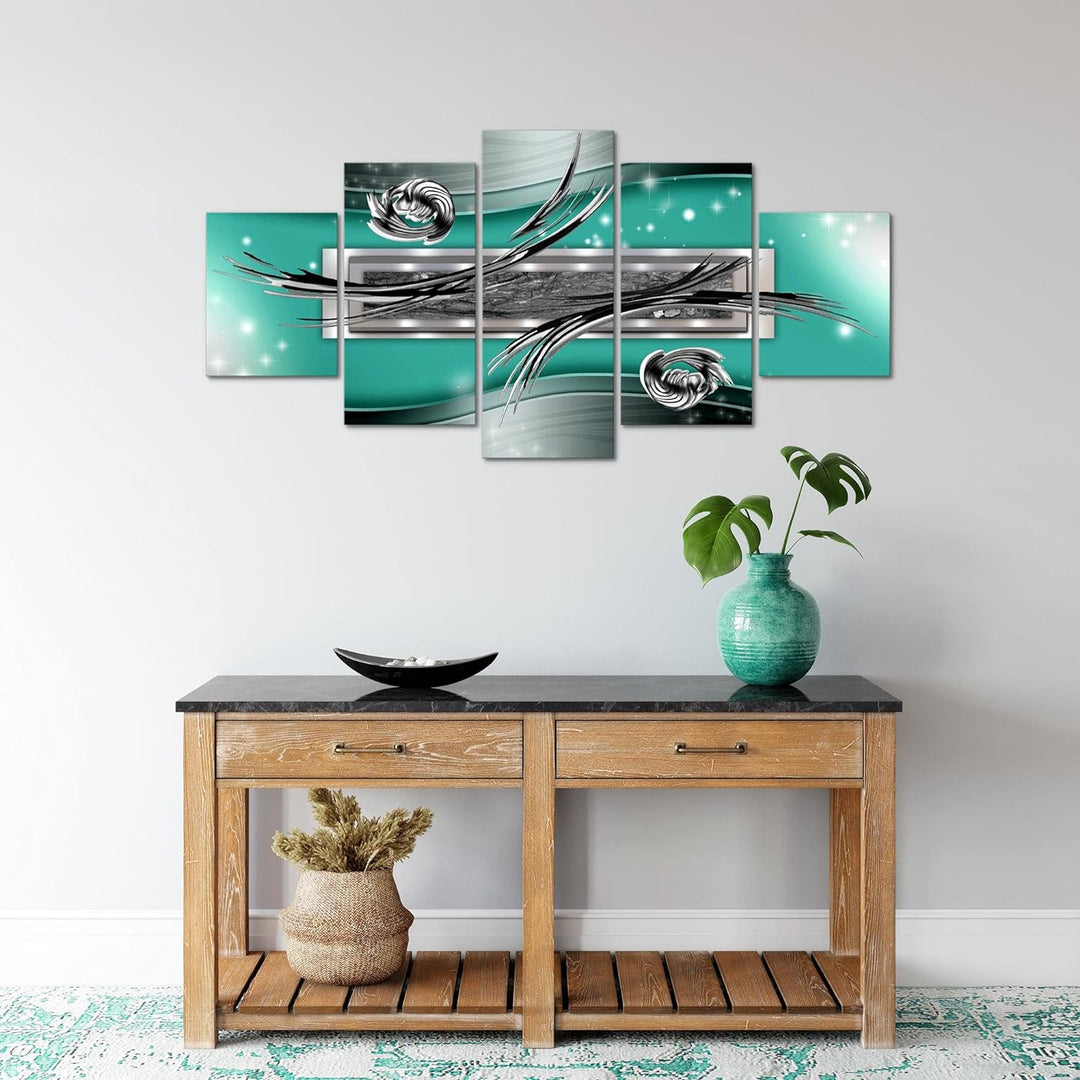 Runa Art Wandbilder Abstrakt 5 Teilig Bild auf Vlies Leinwand Deko Wohnzimmer Schlafzimmer Grau Silb