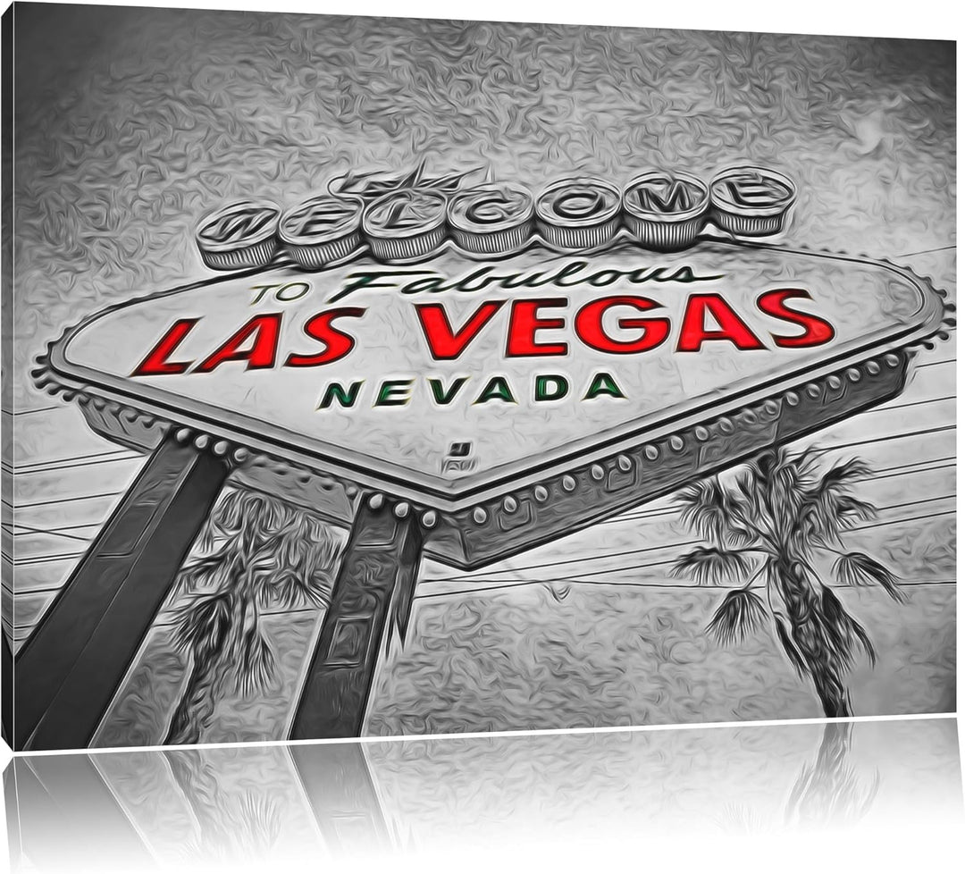 altes Ortseingangsschild Las Vegas Format: 100x70 auf Leinwand, XXL riesige Bilder fertig gerahmt mi