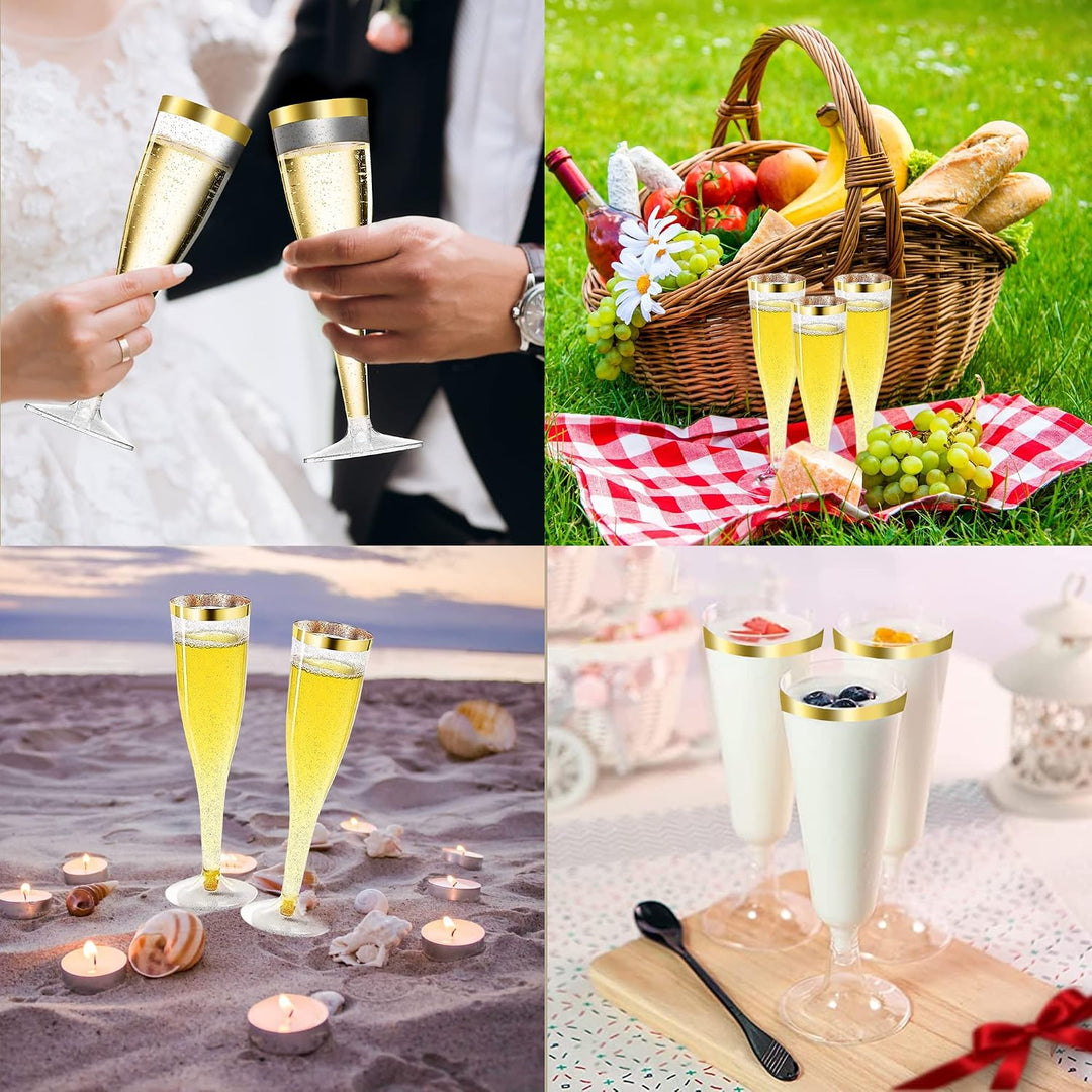 LStex 60 Stück Sektgläser Plastik mit Goldglitter Weingläser Set Geeignet für Hochzeitsfeiern und Ge