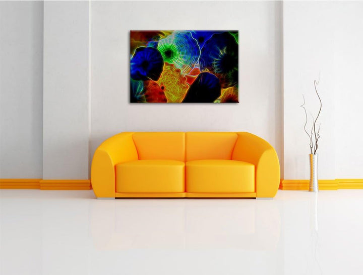 bunte Quallen Deluxe Format: 100x70 cm auf Leinwand, XXL riesige Bilder fertig gerahmt mit Keilrahme