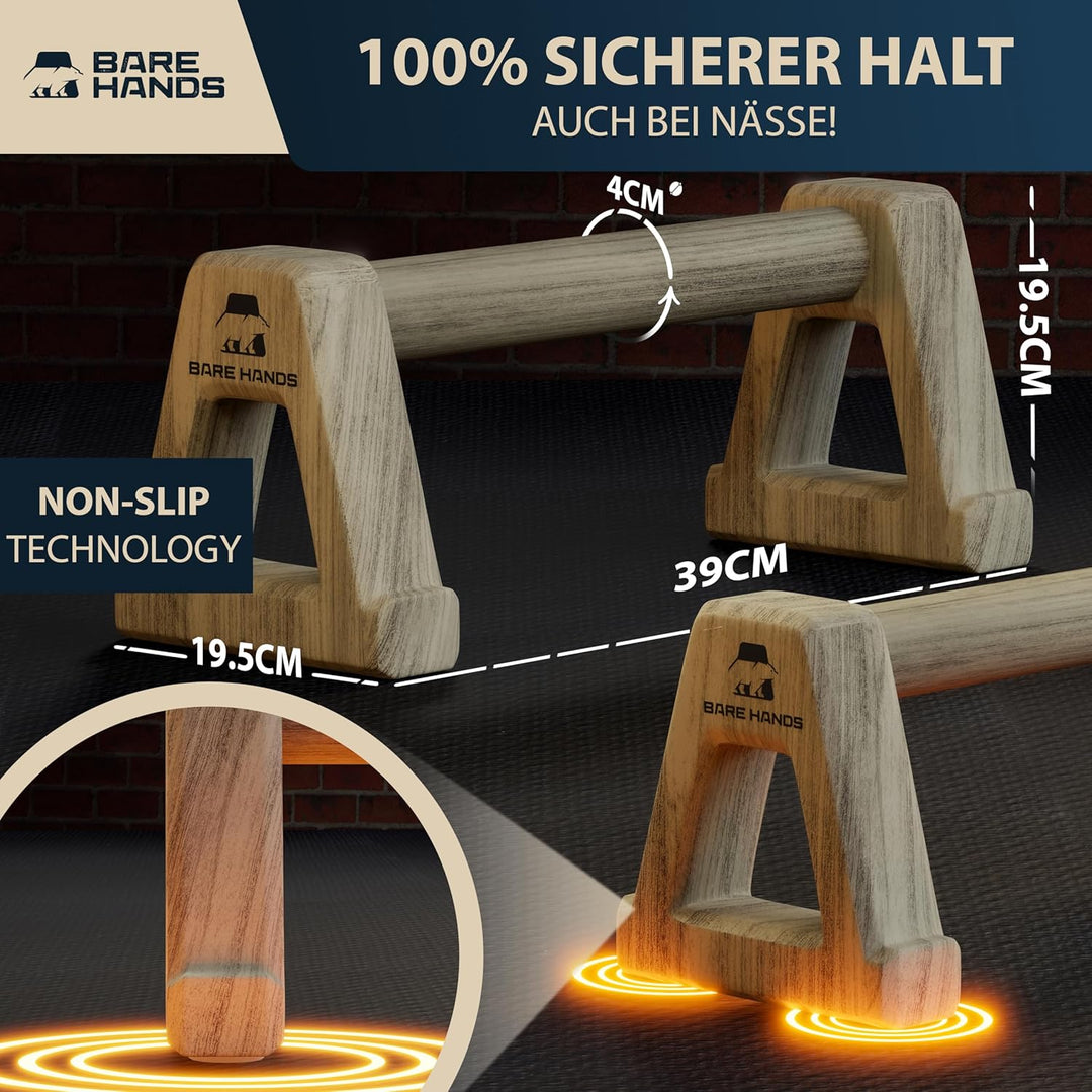 BARE HANDS Liegestützgriffe – 2x gelenksschonende & rutschfeste Holz Liegestützgriffe – Calisthenics