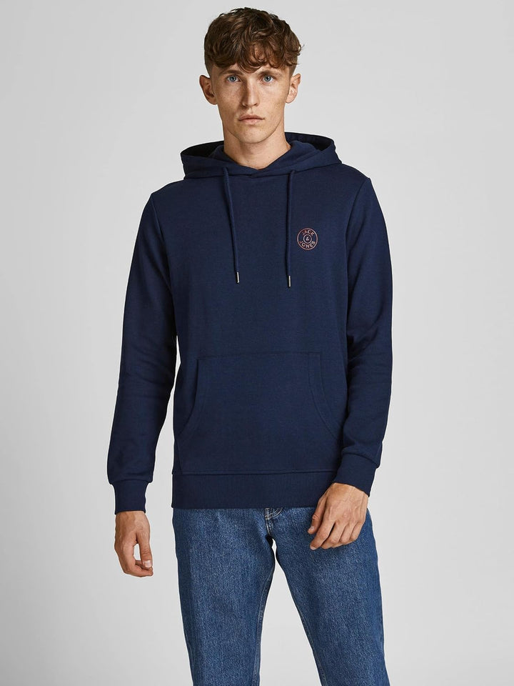 JACK &amp; JONES Herren Jjebasic Logo Sweat Hood Noos Hooded Sweatshirt S Navy Blazer, S Navy Blazer