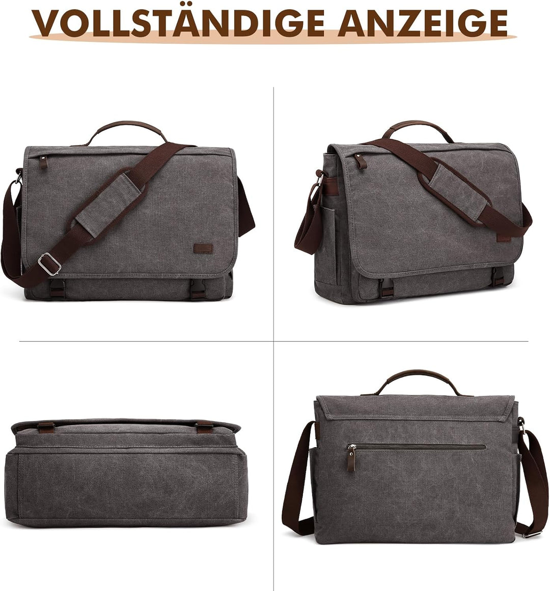 S-ZONE Herren Umhängetasche 17,3 Inch Übergrösse Messenger Bag Canvas Laptoptasche Aktentasche Schul