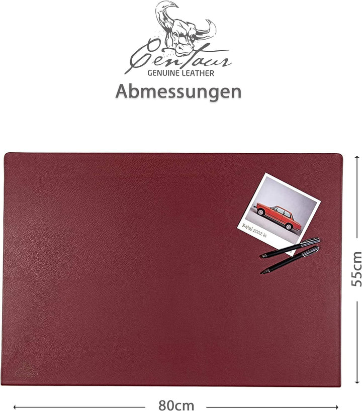 Centaur - Hochwertige Leder Schreibtischunterlage mit 90° Kantenschutz - Weinrot 55x80 cm - ideal fü