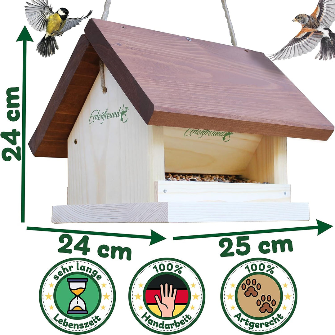 ERDENFREUND® Vogelfutterhaus mit Silofunktion für Wochenrationen Vogelfutterspender 2-seitiger Zugan