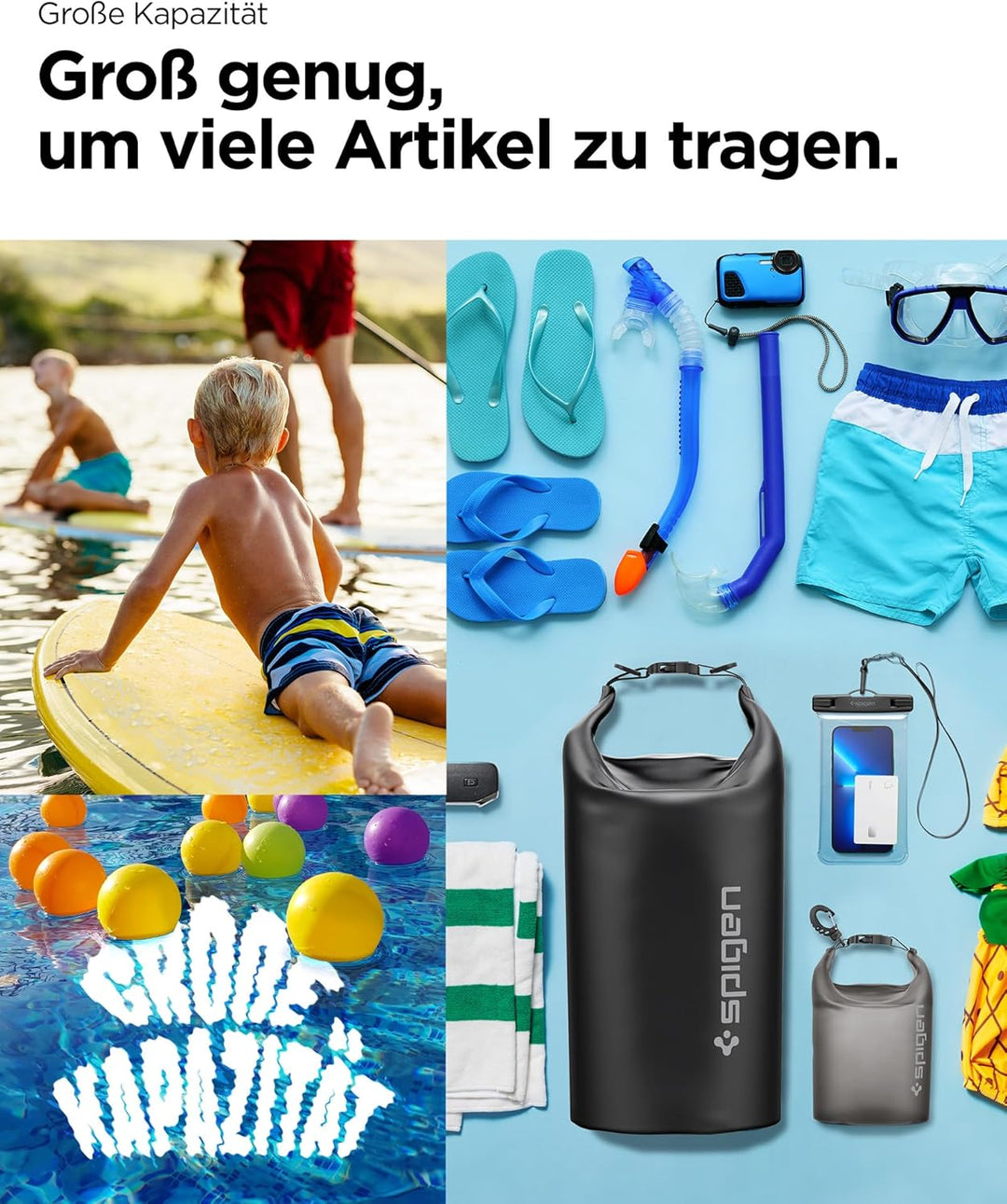 Spigen Dry Bag Set [Aqua Shield] [20L+21] wasserdichte Tasche Set wasserfeste Tasche & Rucksack für