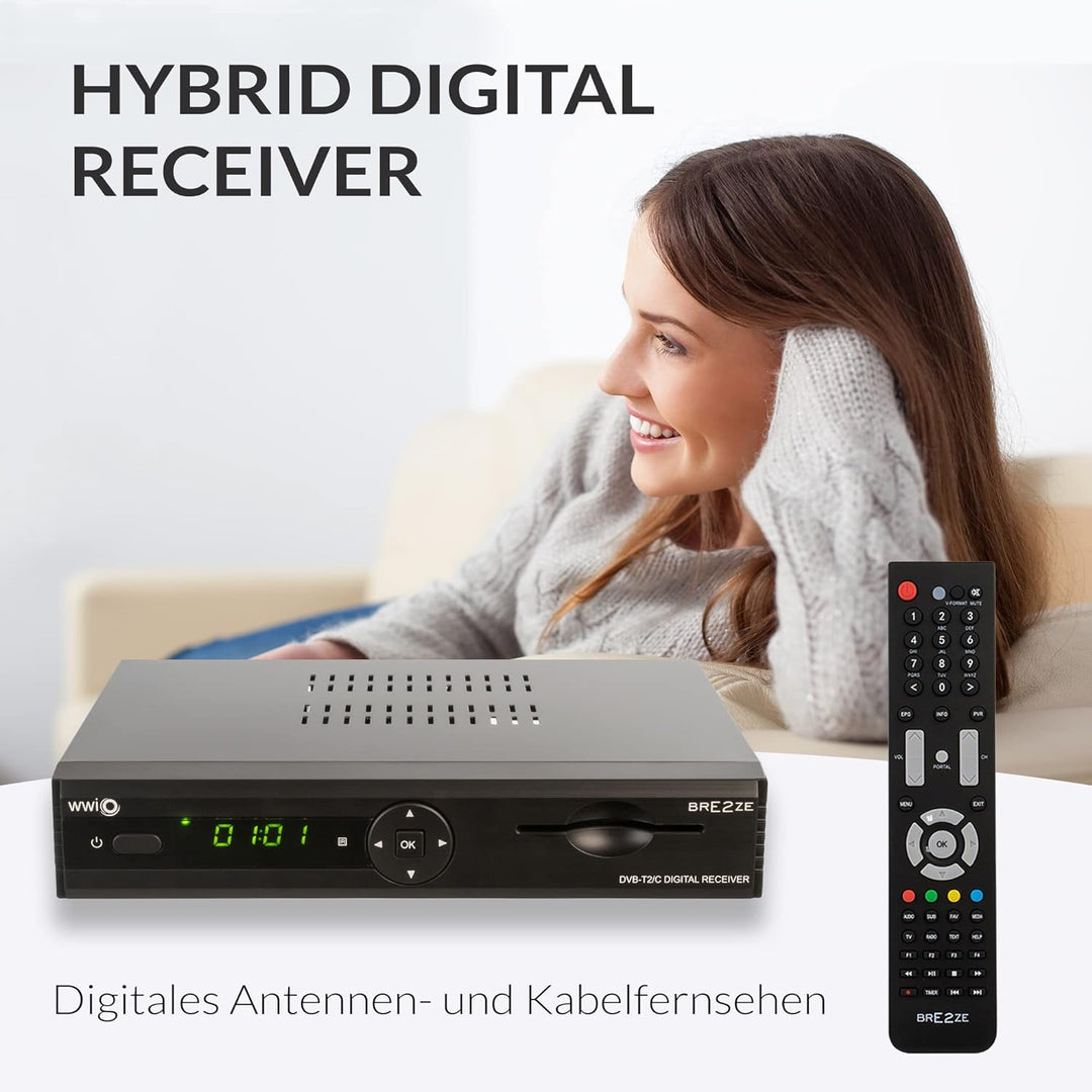 WWIO BrE2ze T2/C Hybrid Digital Receiver (Full HD-TV, DVB-T2, DVB-C, Enigma2, PVR-Ready, LAN, HDMI-K