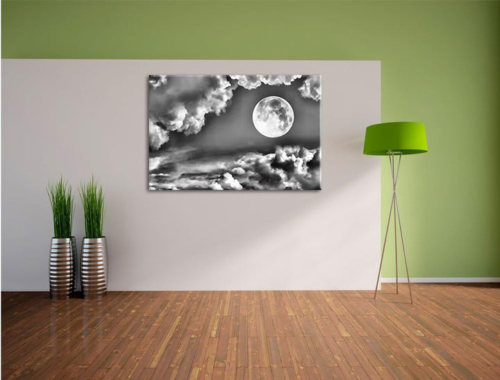 Monocrome, Vollmond, Format: 100x70 auf Leinwand, XXL riesige Bilder fertig gerahmt mit Keilrahmen,