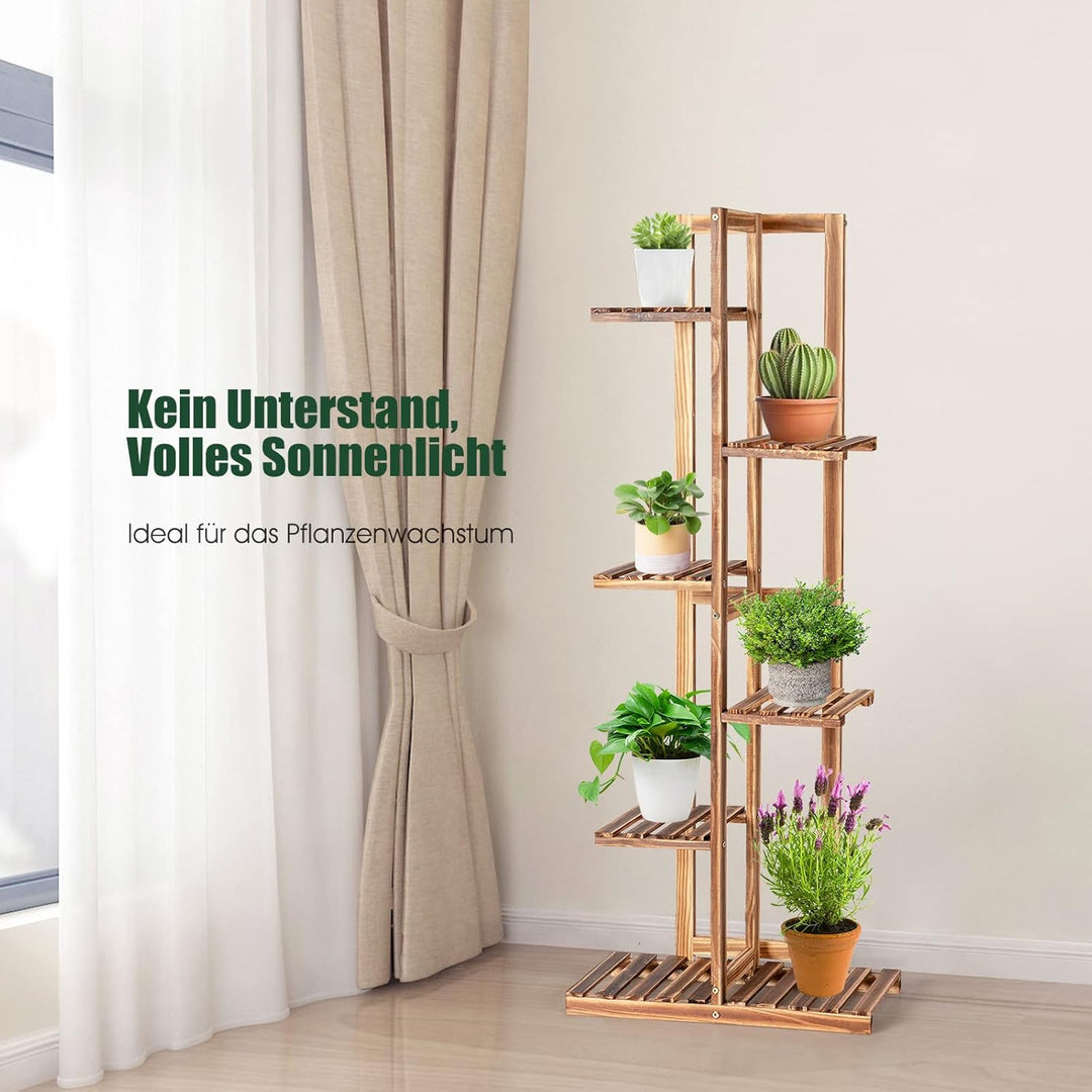 GOPLUS 6 Ebenen Pflanzenständer, Blumenständer aus Holz, mehrstöckiges Blummenregal, Pflanzenregal,