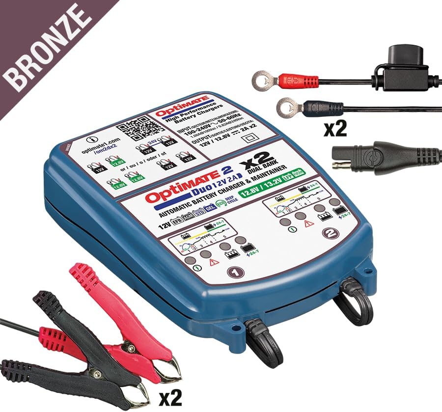 Optimate OptiMate 2 DUO x 2 BANK, TM570, BRONZE-Serie: 5-stufiges 2x 12V/12,8V 2A Batterielade- & -w
