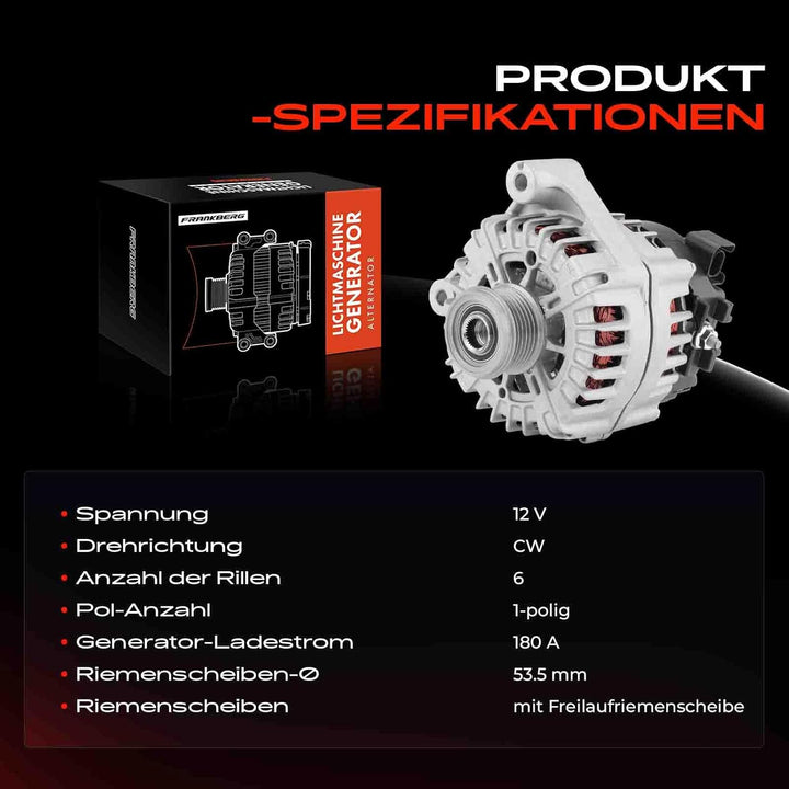 Frankberg Lichtmaschine Generator 180A Kompatibel mit 1er F20 114d 116d 118d 120d 125d 2010-2019 3er