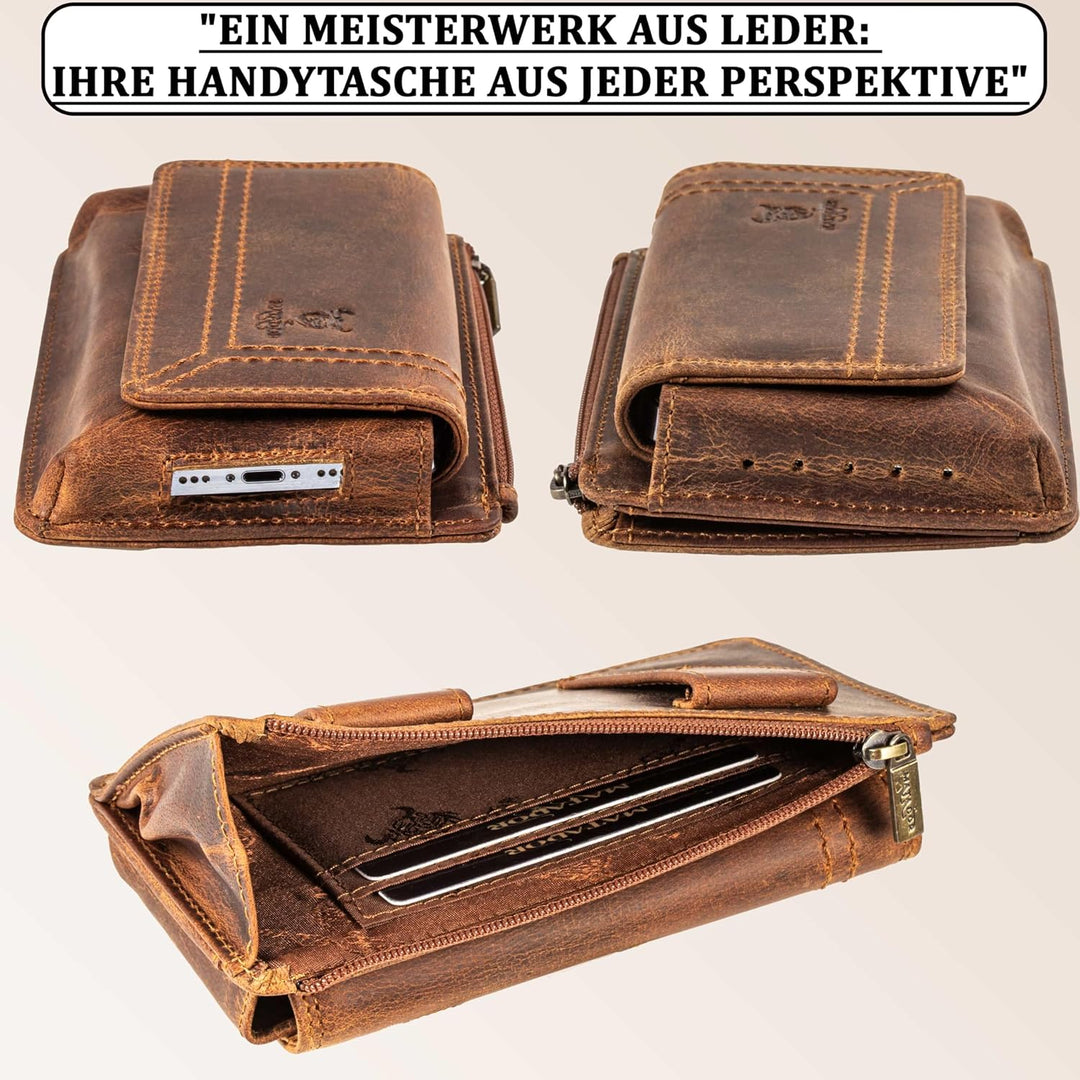 MATADOR Echt Leder Gürteltasche mit Magnetverschluss und YKK Reissverschlussfach mit RFID Schutz für