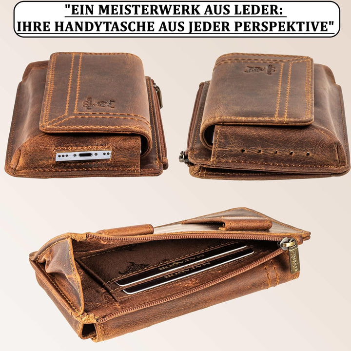 MATADOR Echt Leder Gürteltasche mit Magnetverschluss und YKK Reissverschlussfach mit RFID Schutz für