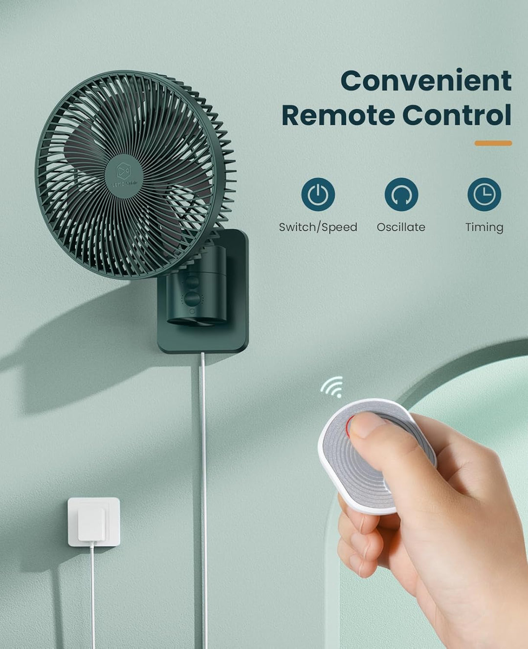20.3 cm (8 Zoll) oszillierender Wandventilator mit Fernbedienung, Timer und 4 Geschwindigkeitseinste