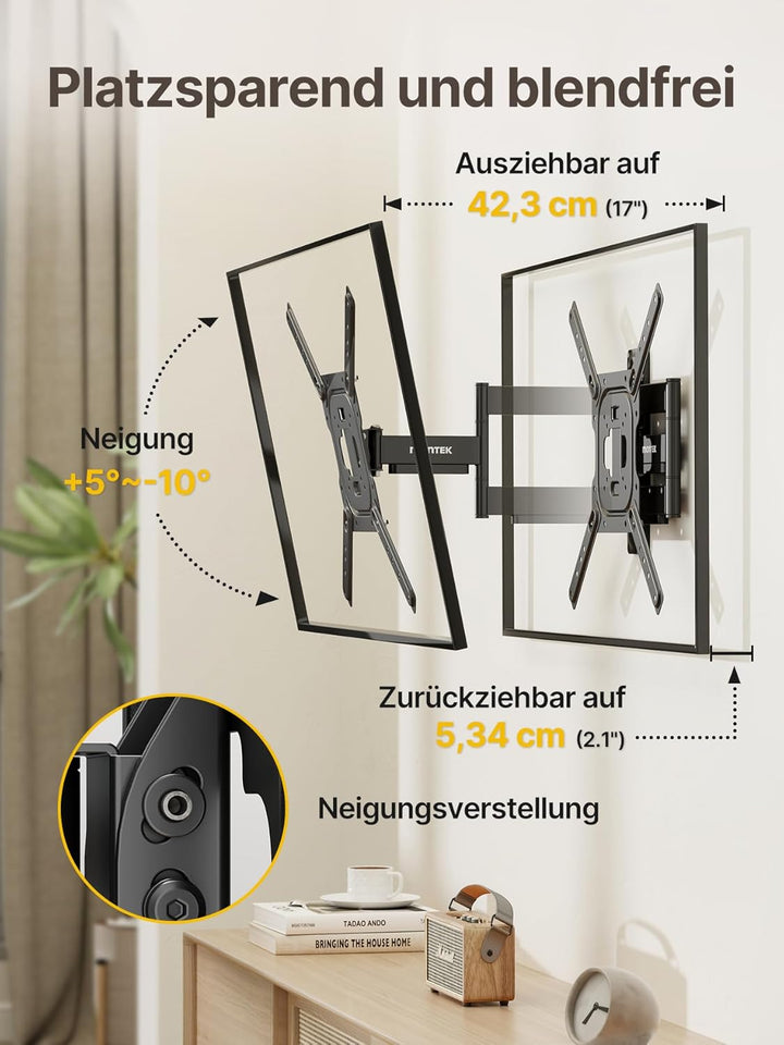 monTEK TV Wandhalterung für 23-65 Zoll Flach &amp; Curved Monitor bis zu 35kg, Schwenkbare und Neigbare