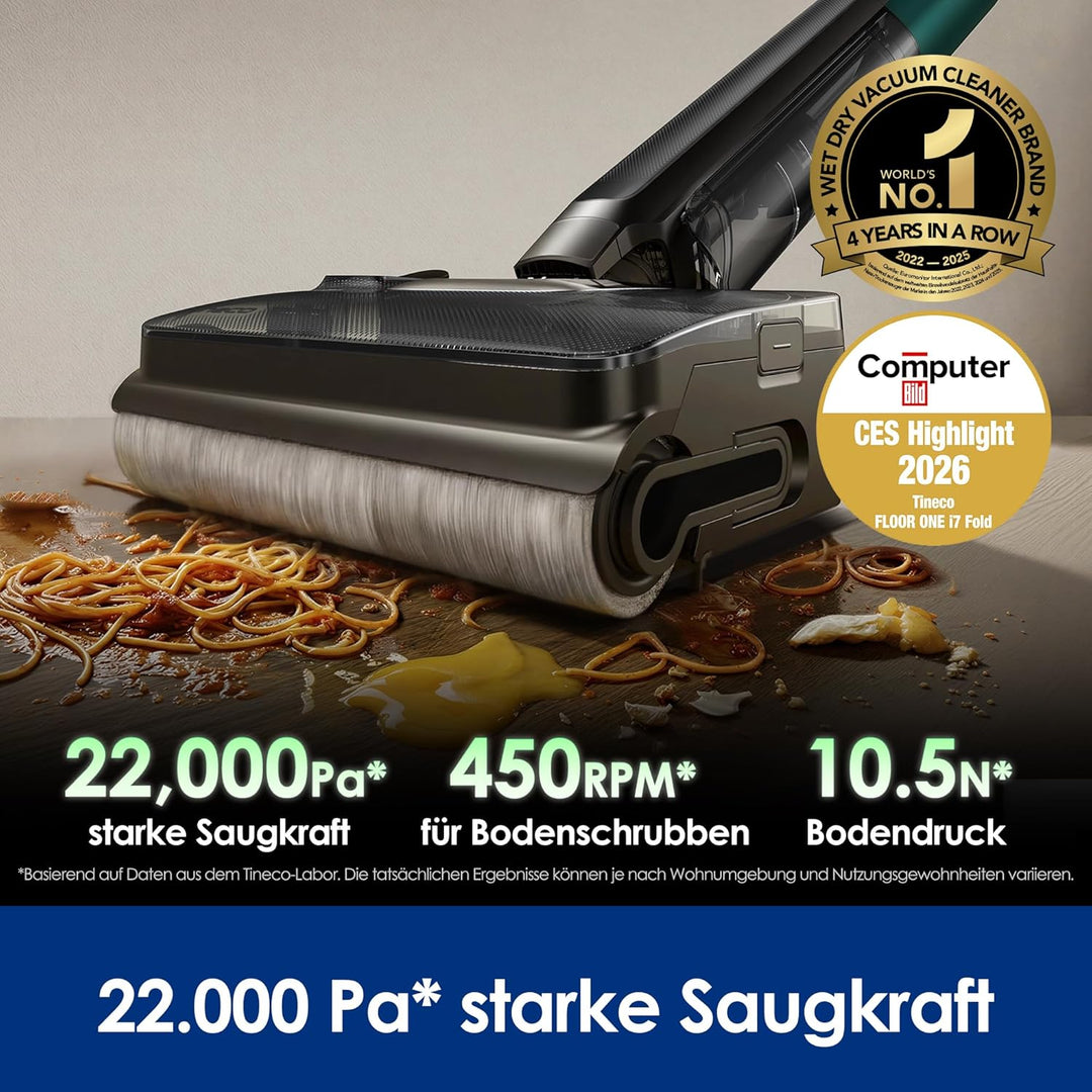 Tineco Floor One i7 Fold Nass-Trockensauger – 22000 Pa Saugkraft Anti-Haar-Verwicklung, 180° Faltbar