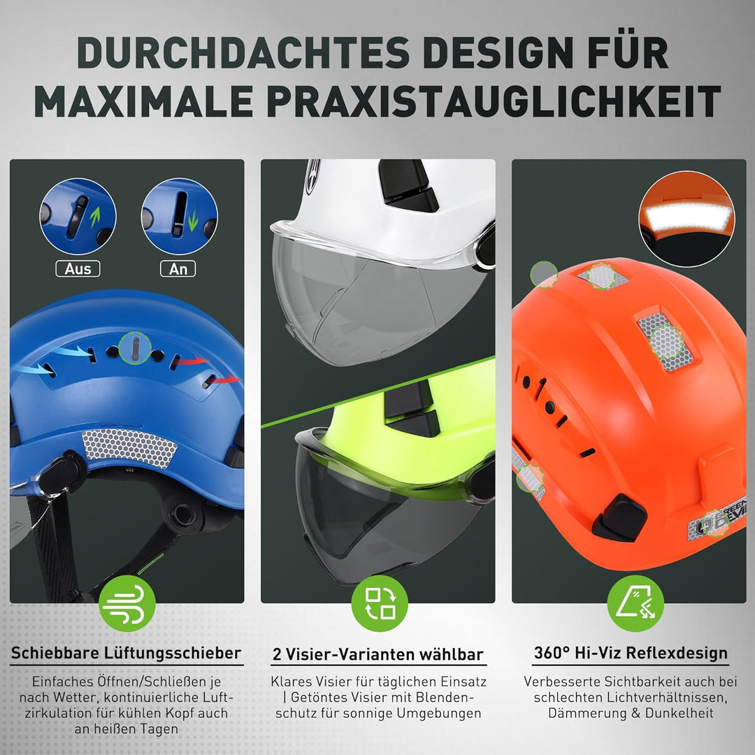 GREEN DEVIL Schutzhelm Arbeitshelm mit klarem Visier und Gehörschutz Ohrenschützer Einstellbarer ABS