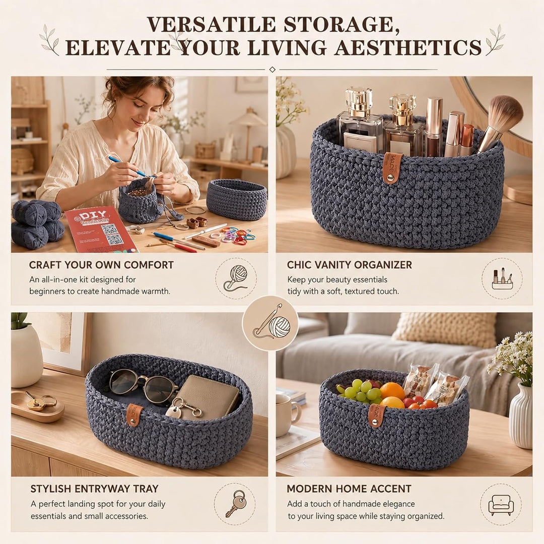 MIUUIPI Häkelset für Anfänger, 2Pcs Square Häkelkorb Häkelset, Komplettes Häkel Set, Korb Crochet Se