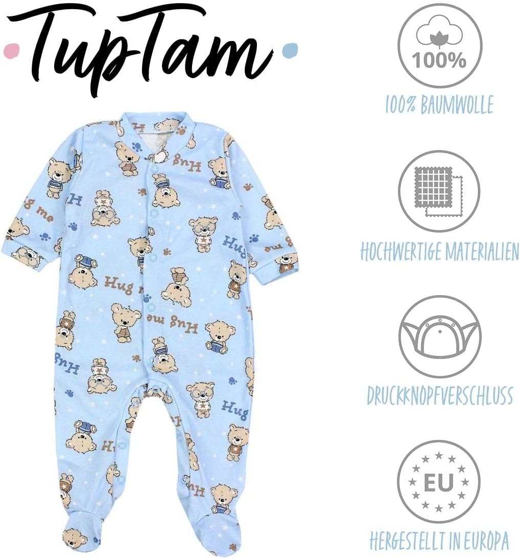 TupTam Baby Jungen Schlafstrampler Langarm Strampler Schlafanzug mit Fuss 3er Pack 50 Farbenmix 3, 5