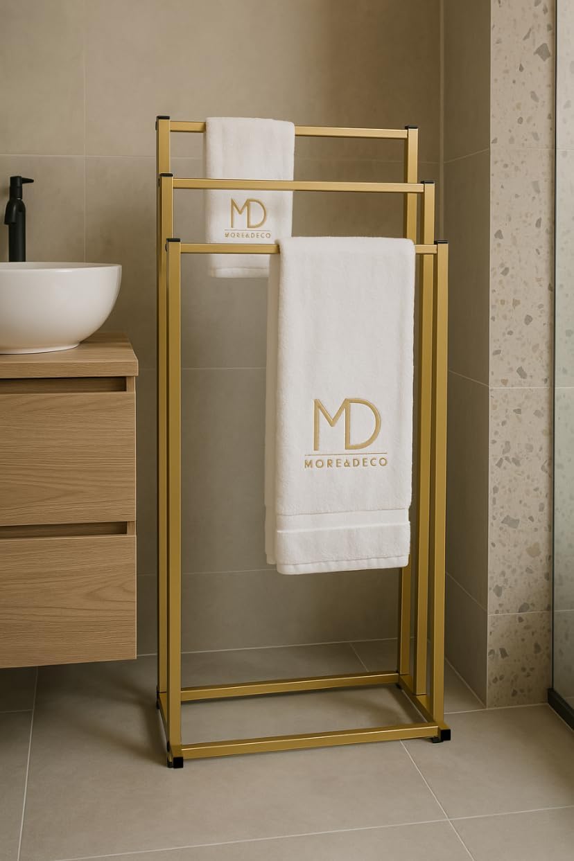 ZOLTA Handtuchständer Gold Metall freistehend 3 Arme 86 cm stabil Handtuchhalter modern Loft Design