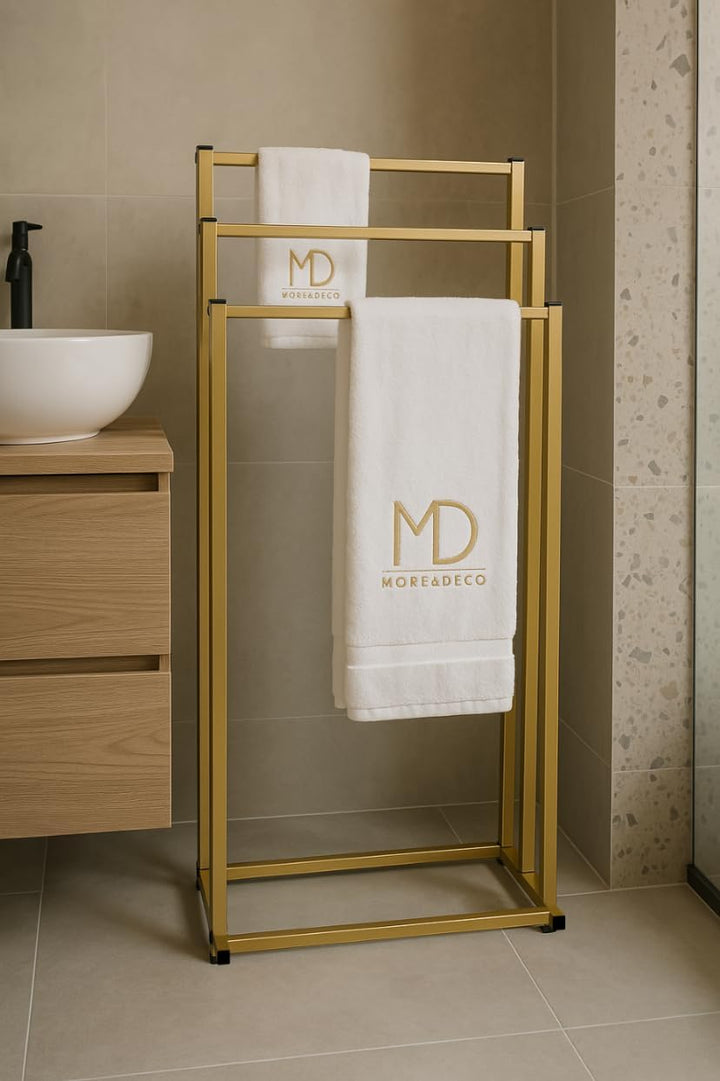 ZOLTA Handtuchständer Gold Metall freistehend 3 Arme 86 cm stabil Handtuchhalter modern Loft Design
