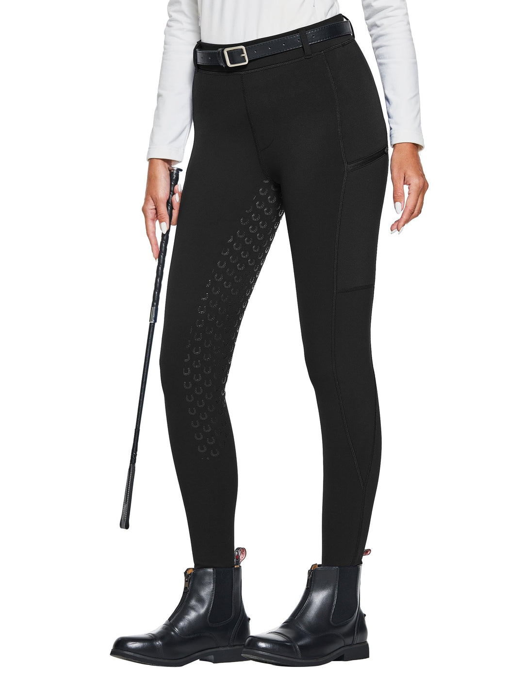 FitsT4 Sports Damen Winterreitleggings Fleece-Reithose Silikon Vollbesatz Reithose mit Reissverschlu