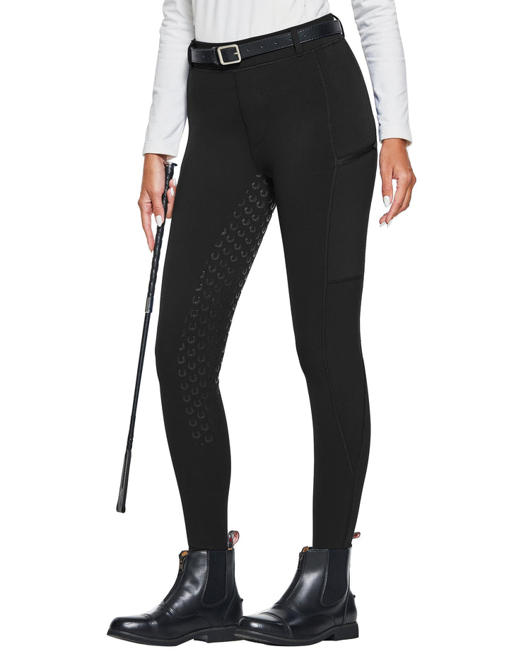 FitsT4 Sports Damen Winterreitleggings Fleece-Reithose Silikon Vollbesatz Reithose mit Reissverschlu