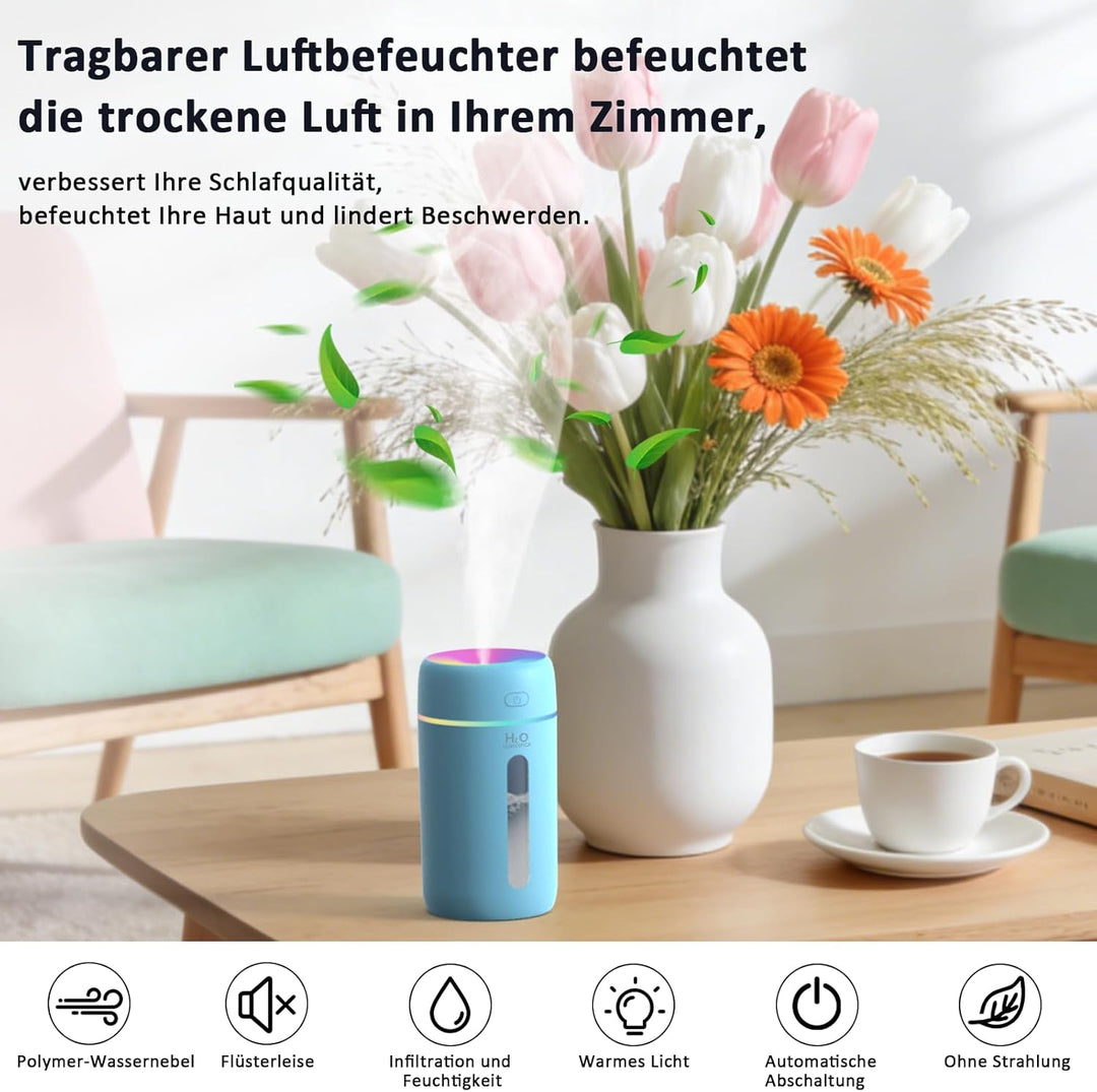 Mini Luftbefeuchter für Schlafzimmer Kinderzimmer Pflanzen,7-Farben-Licht 28dB Silent Air Humidifier