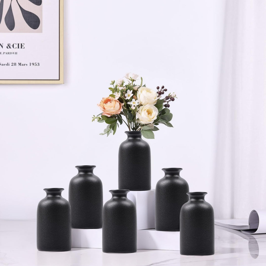 6er-Pack kleine Schwarze Vasen - Moderne Boho-Vasen für Trockenblumen, Tafelaufsätze in grossen Meng