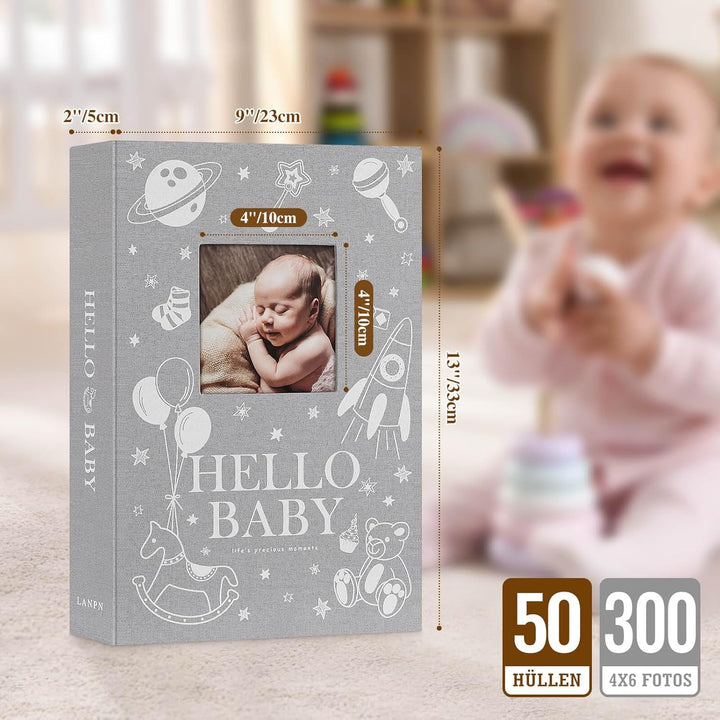 Lanpn Baby Fotoalbum 10x15 300 Fotos, Leinen Fotoalbum Einsteckalbum, Babyalbum mit Memo Schreibfeld