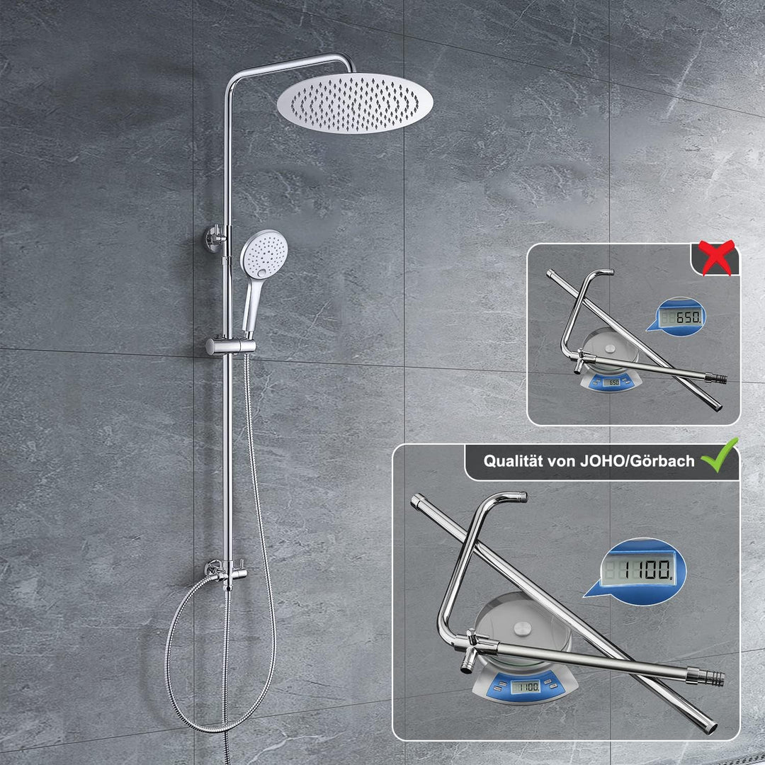JOHO Edelstahl Duschset ohne Armatur, Regendusche Duschsystem mit Duschkopf, Duschstange, Duschschla