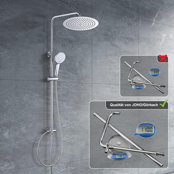JOHO Edelstahl Duschset ohne Armatur, Regendusche Duschsystem mit Duschkopf, Duschstange, Duschschla