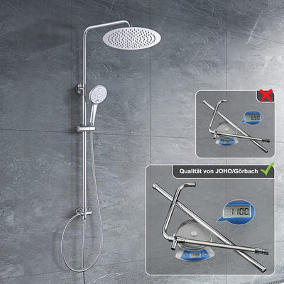 JOHO Edelstahl Duschset ohne Armatur, Regendusche Duschsystem mit Duschkopf, Duschstange, Duschschla