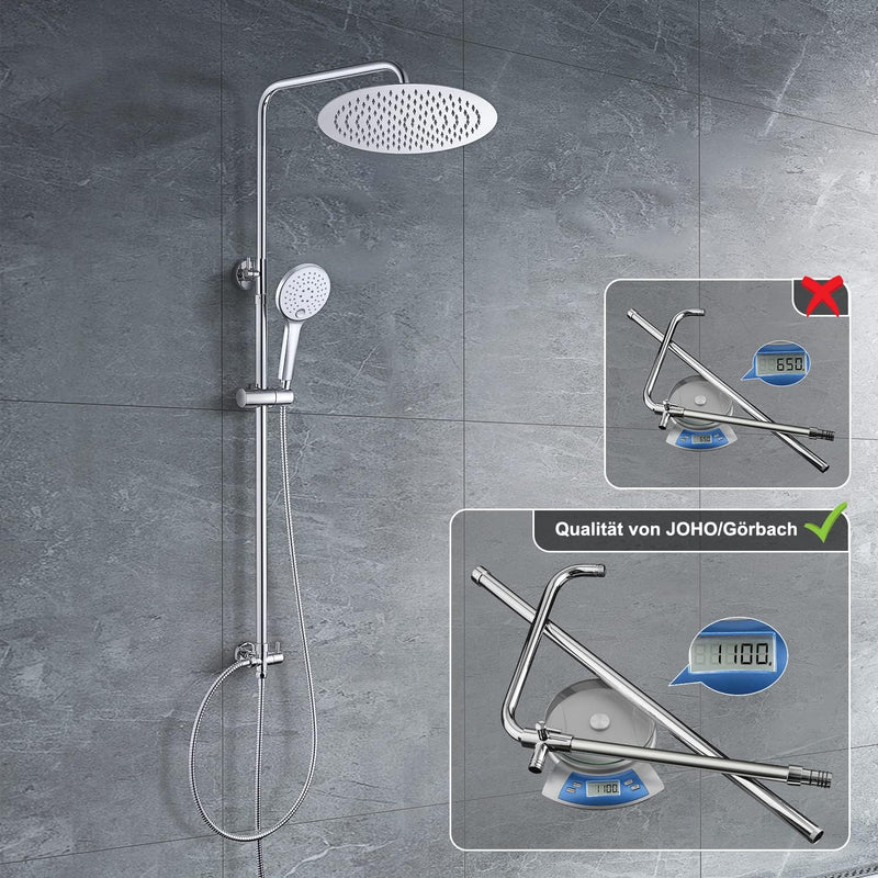 JOHO Edelstahl Duschset ohne Armatur, Regendusche Duschsystem mit Duschkopf, Duschstange, Duschschla
