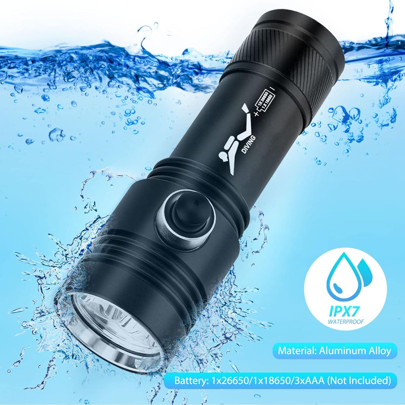 Kriogor 2600Lumen Tauchen Taschenlampe, Unterwasser Submarine Licht mit 2 Modi, IPX7 Wasserdicht LED