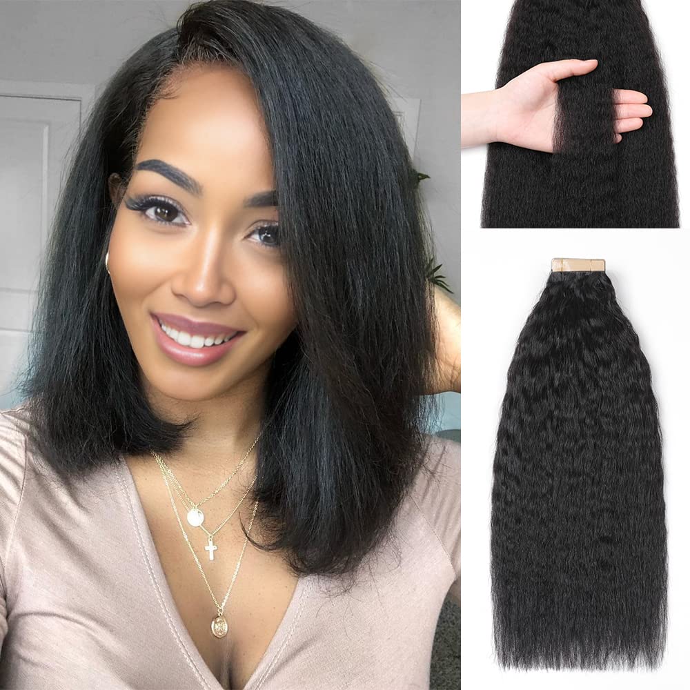 YDDM 12 Zoll Tape Extensions Echthaar 40 Stück 60g Schwarze Frauen Kinky Straight Tape In HaarverläN