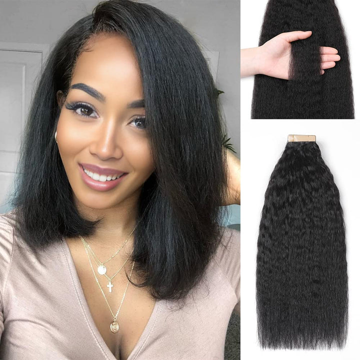 YDDM 12 Zoll Tape Extensions Echthaar 40 Stück 60g Schwarze Frauen Kinky Straight Tape In HaarverläN