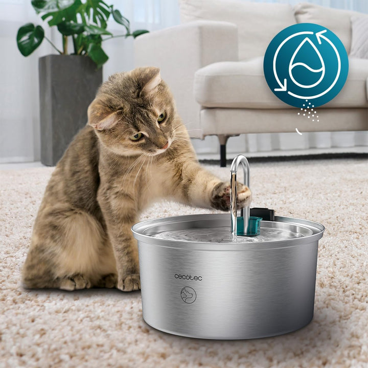 Cecotec Pumba 3200 Refresh INOX Automatischer Katzenbrunnen für Katzen, Haustiere, Fassungsvermögen