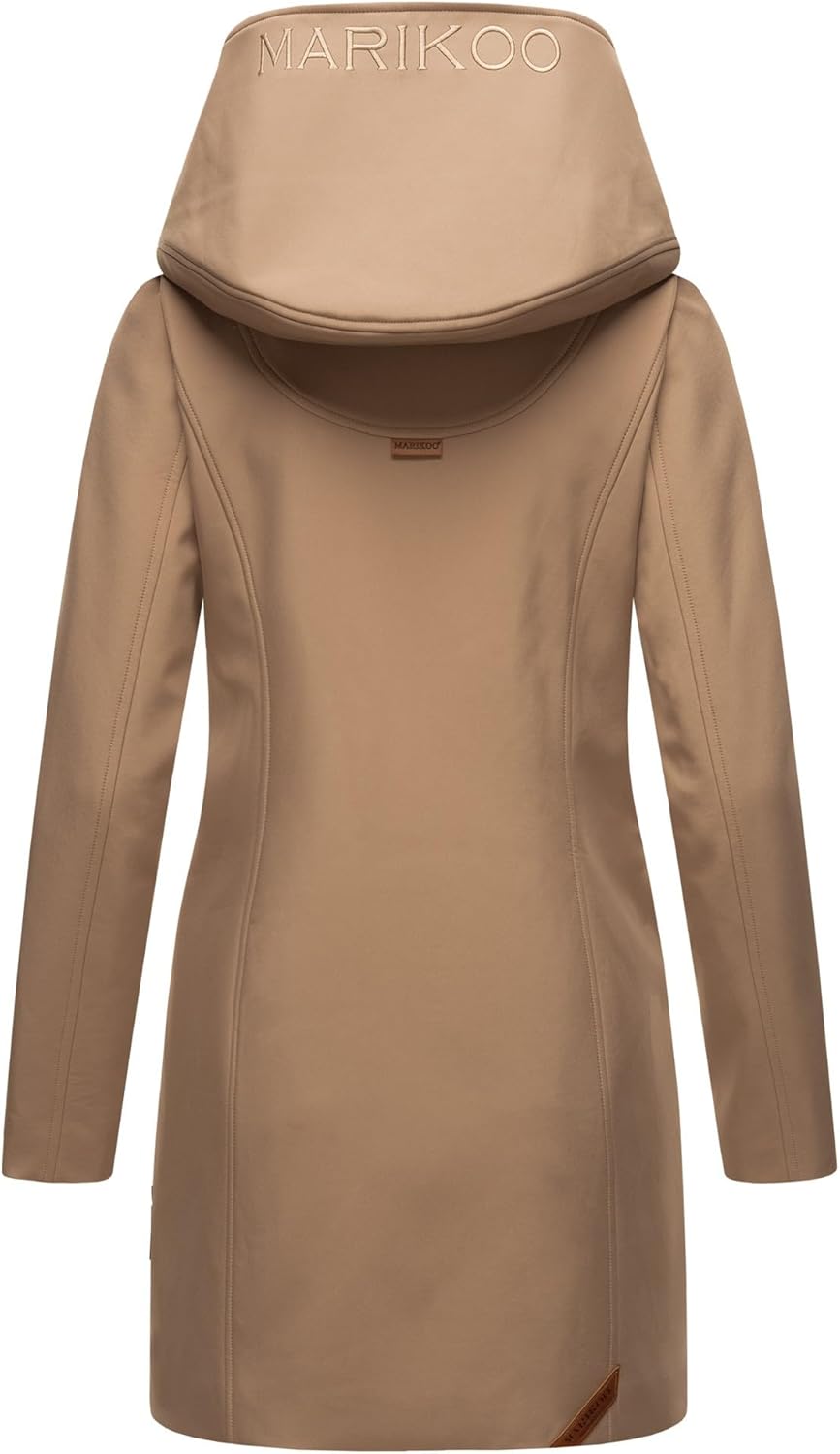 MARIKOO Damen Softshell Jacke Winterjacke wasserabweisend Outdoor lang B856 XS Taupe, XS Taupe
