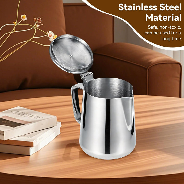Milchkännchen mit Deckel, 600 ml/1000 ml, Milchaufschäumkännchen,Edelstahl Milchkännchen,Edelstahl-K