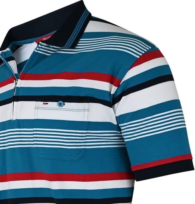 Soltice Herren Kurzarm Poloshirts Gestreifte Blousonshirts mit Brusttasche Baumwoll-Mix, Grösse M bi