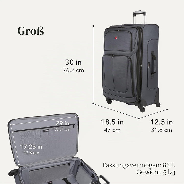 Swiss Gear Sion Softside Erweiterbares Rollgepäck, grau dunkel, 3-Piece Set (21/25/29), Sion Softsid