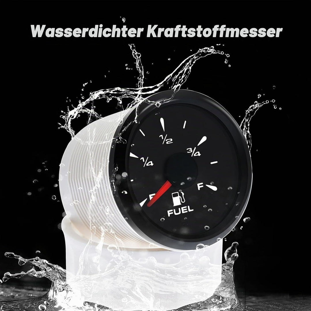 Geloo Kraftstoffanzeige, 52MM Wasserdichte Kraftstoffstandsanzeige Tankuhr 0-190 Ohm 240-33ohm Einst