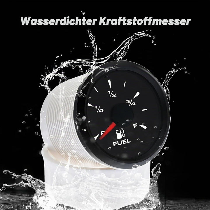 Geloo Kraftstoffanzeige, 52MM Wasserdichte Kraftstoffstandsanzeige Tankuhr 0-190 Ohm 240-33ohm Einst