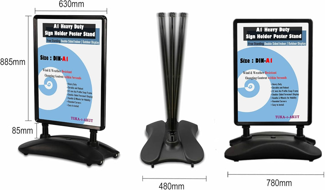 TUKA-i-AKUT A1 Kundenstopper Plakatständer Wind-Sign Beidseitig für 2 Plakate, Werbeaufsteller Mobil