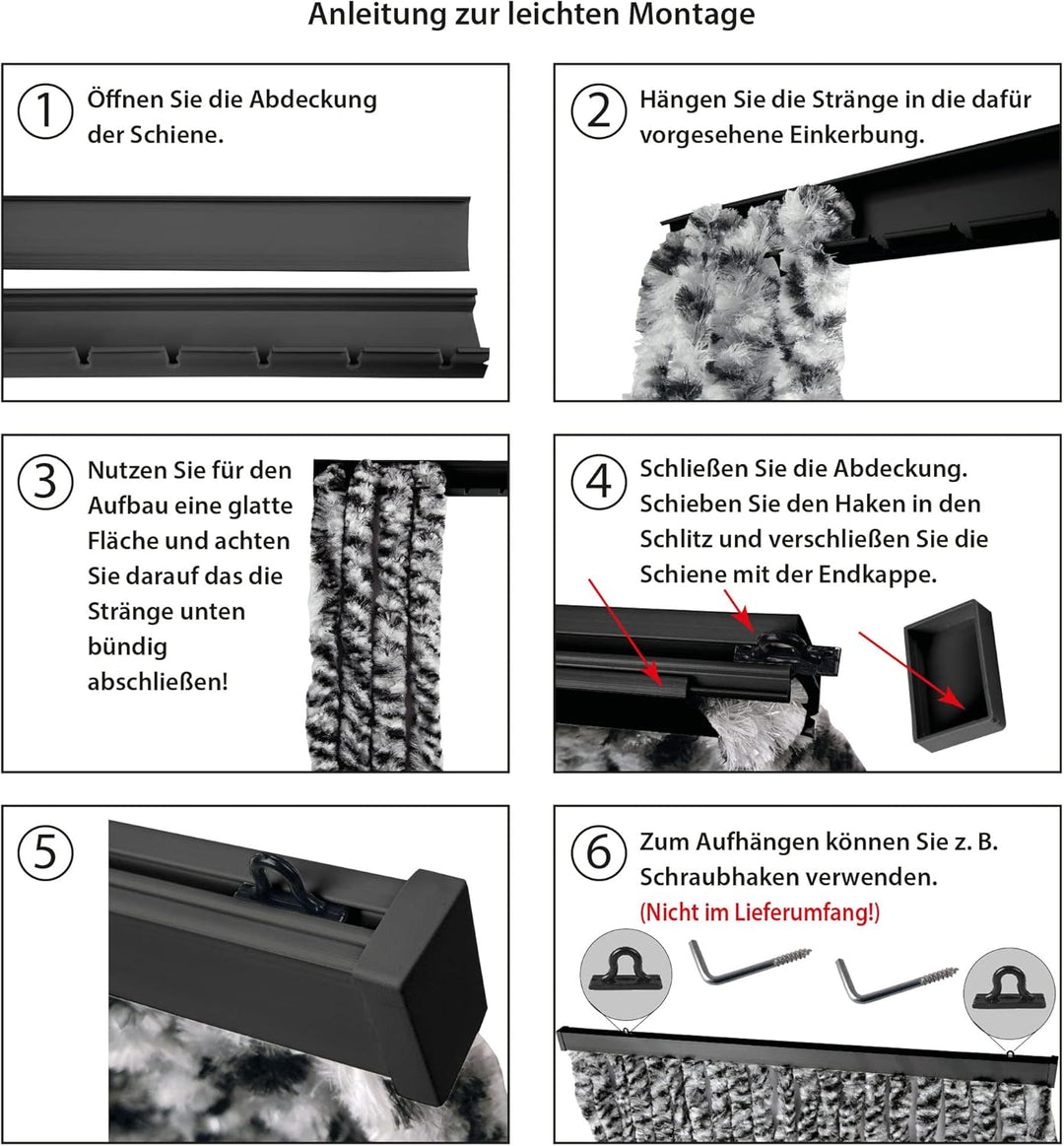 Arsvita Flauschvorhang 80x200 cm in Unistreifen grau, Perfekter Insekten- und Sichtschutz für Ihre B