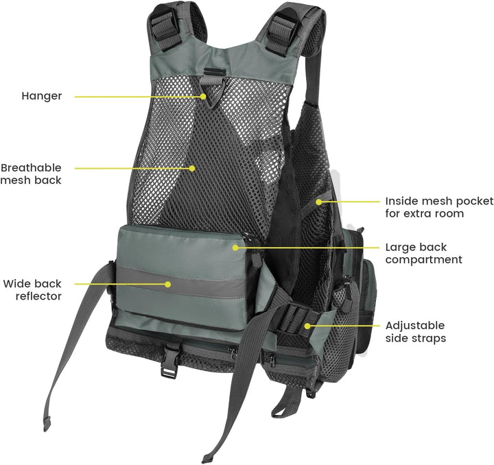 Gonex Angel Weste Herren verstellbare Arbeitsweste mit Mehreren Taschen für Angeln Fliegenfischen Ou