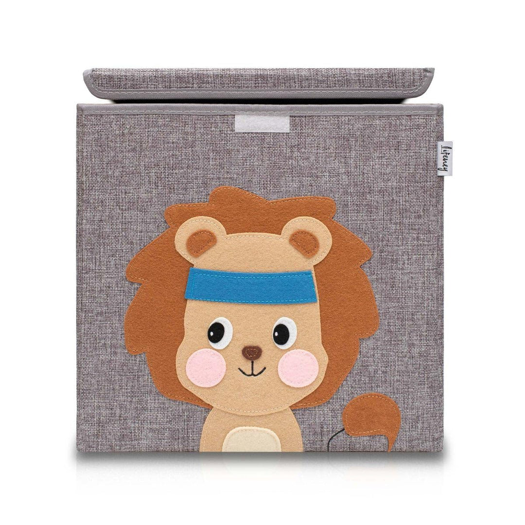 Aufbewahrungsbox mit Deckel und Löwe I Spielzeugbox mit Tiermotiv passend für Würfelregale I Ordnung