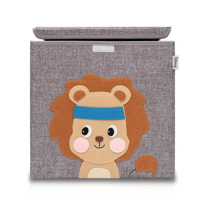 Aufbewahrungsbox mit Deckel und Löwe I Spielzeugbox mit Tiermotiv passend für Würfelregale I Ordnung